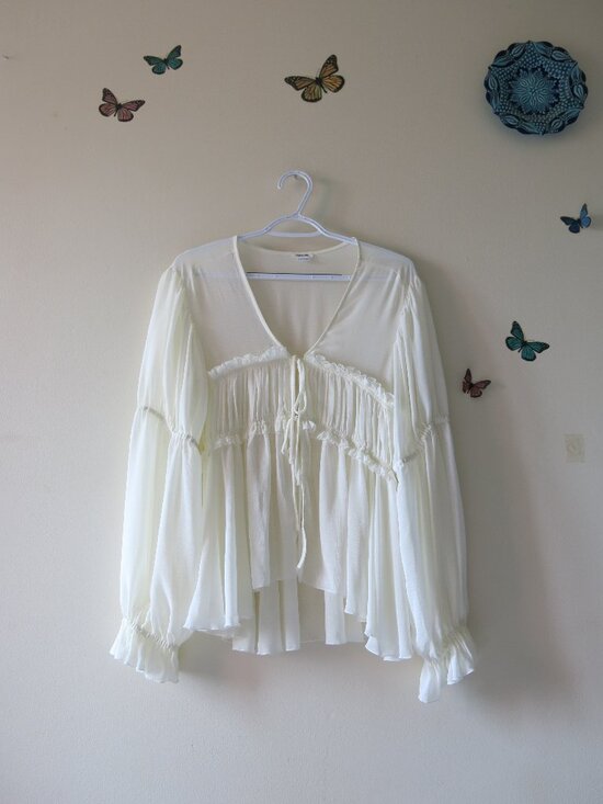 Kimchi Blue Tops - Kimchi Blue Amelia Bohemian Romantic Ruffle Sheer Babydoll Off White Top Size L